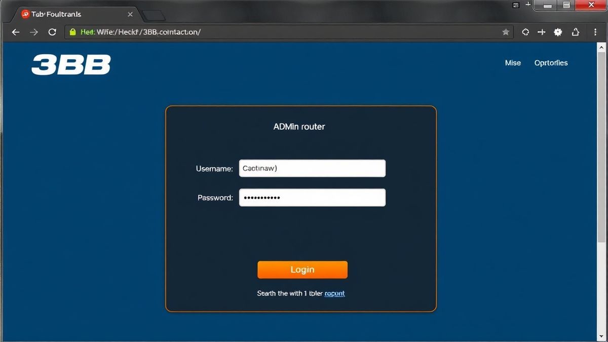 3BB router admin login interface showing username and password fields in a web browser