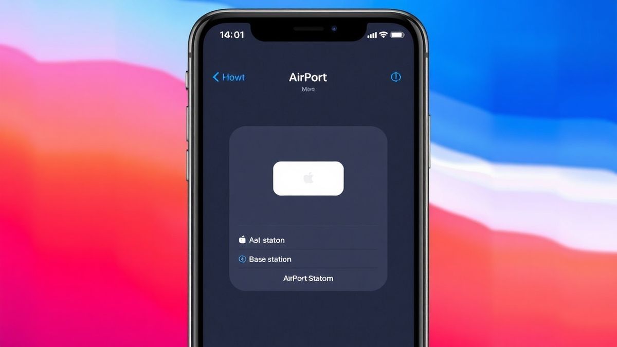 Apple AirPort Utility app interface on iPhone showing base station selection