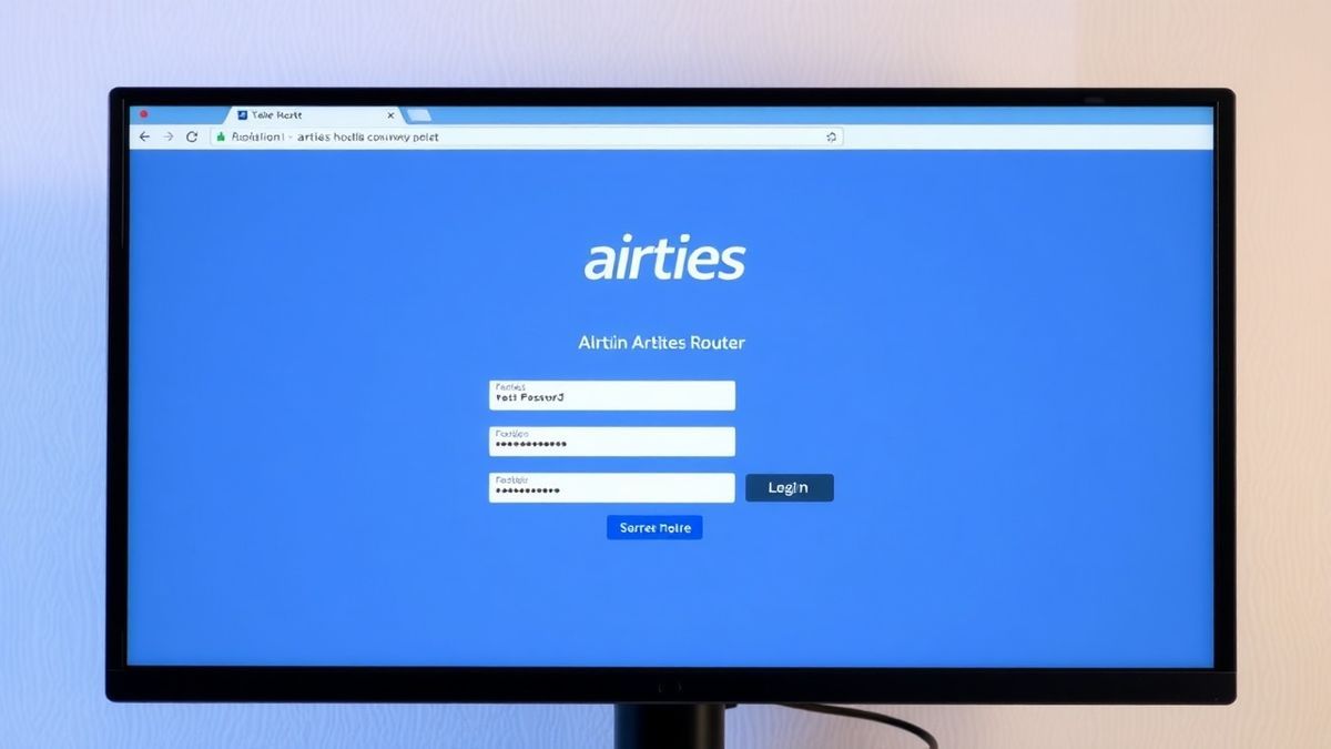 airties router login page on computer screen showing username and password fields, clean browser interface