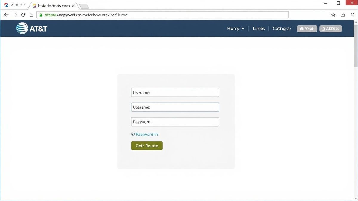 AT&T router login page showing fields for username and password on a web browser
