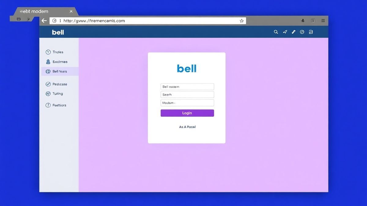 Bell modem login page showing admin panel interface in a web browser, clean and modern UI