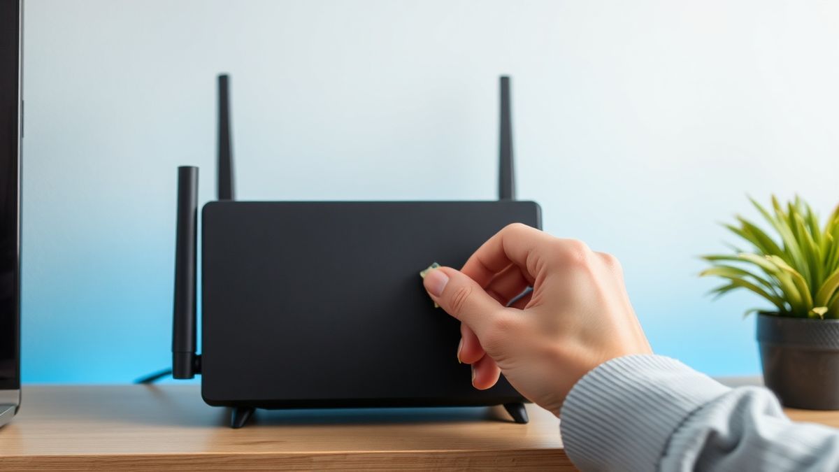 person resetting a router with a paperclip, troubleshooting connection issues at home