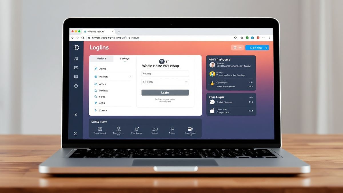 bt whole home wifi login interface showing admin dashboard on a laptop screen, clean UI