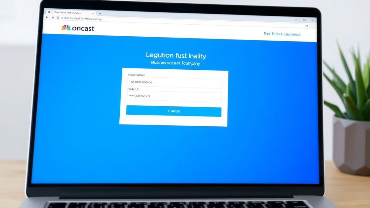 Comcast business router admin login interface showing username and password fields on a laptop screen