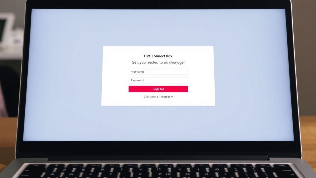 UPC Connect Box router login page on a laptop screen showing password entry field