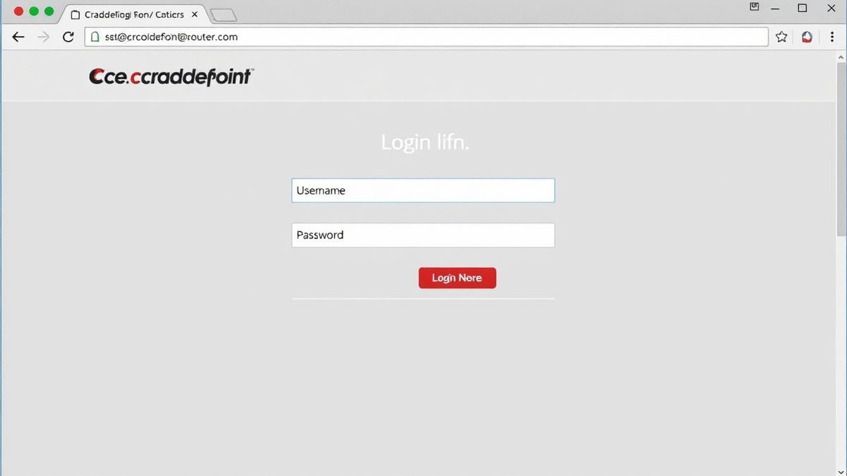 Cradlepoint router admin login page displayed in a web browser, showing fields for username and password