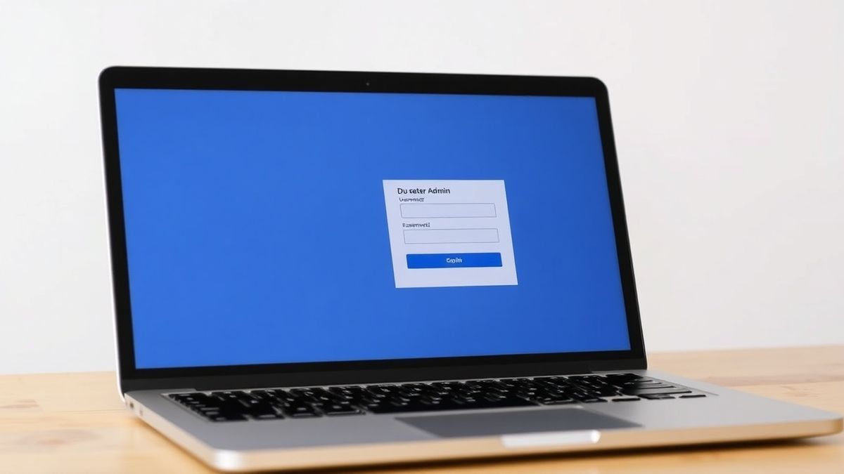 du router admin login page on a laptop screen, clean browser interface with username and password fields