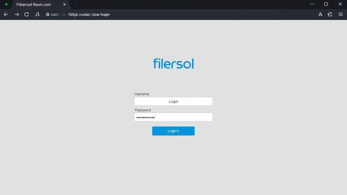 fibersol router login page interface in browser showing username and password fields, clean UI