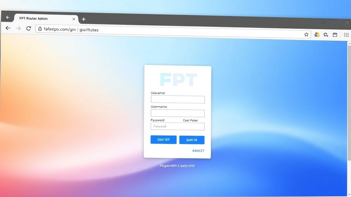 FPT router admin login page interface in a web browser, showing username and password fields, clean UI design