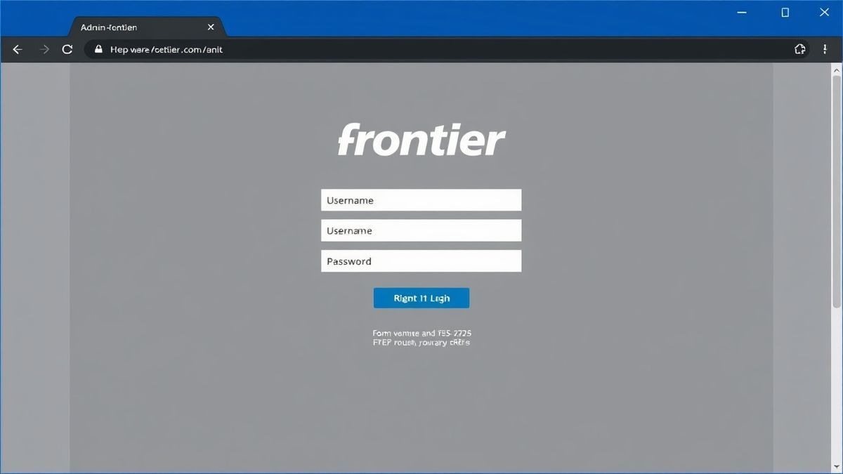 A browser window displaying a Frontier router admin login page, with fields for username and password, clean interface