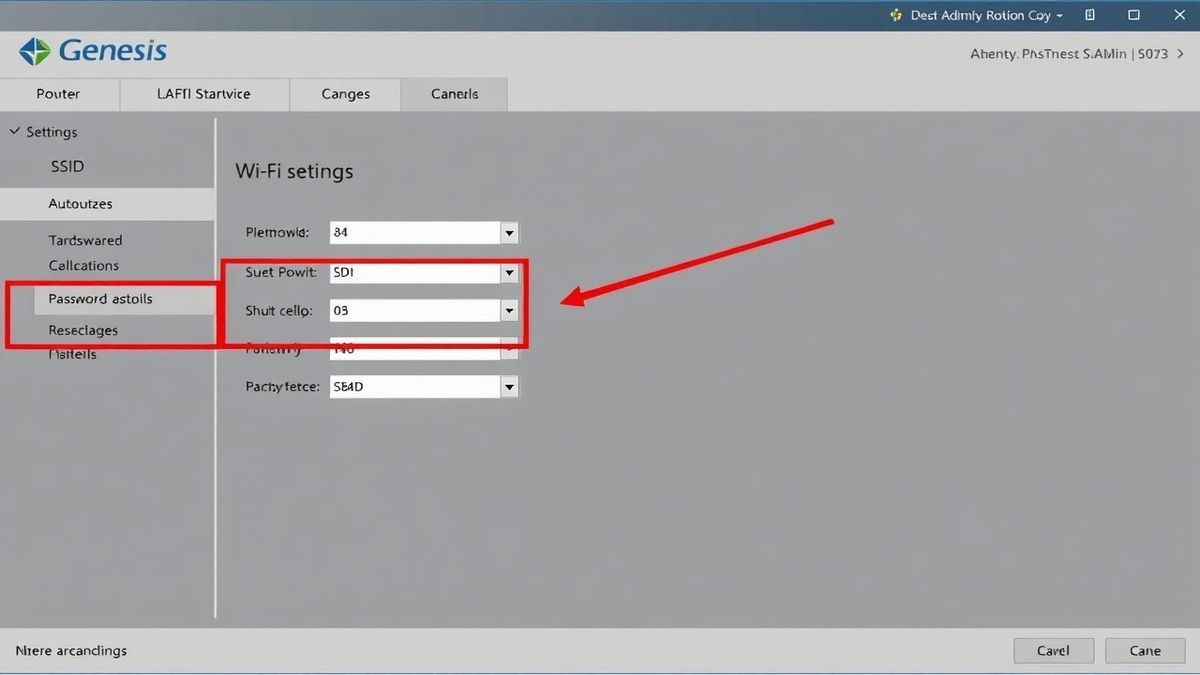 a screenshot of a Genexis router admin dashboard, highlighting the Wi-Fi settings section for SSID and password changes