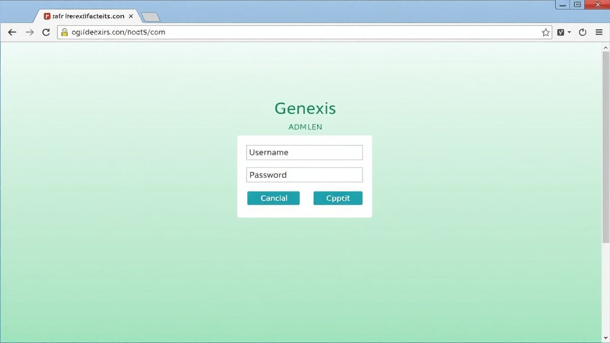 a screenshot of a Genexis router admin login page in a browser, showing fields for username and password, clean UI