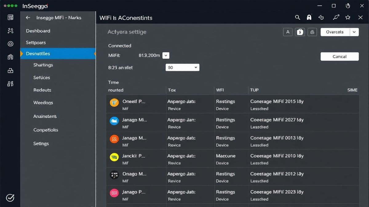 Inseego MiFi admin dashboard showing WiFi settings and connected devices list