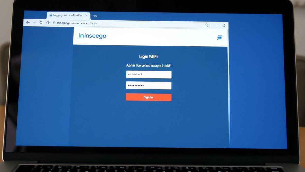Inseego MiFi admin login page on a laptop screen showing password field and sign in button