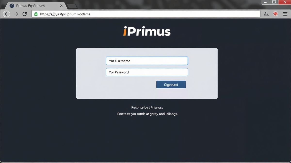 iPrimus modem login page in a web browser showing username and password fields