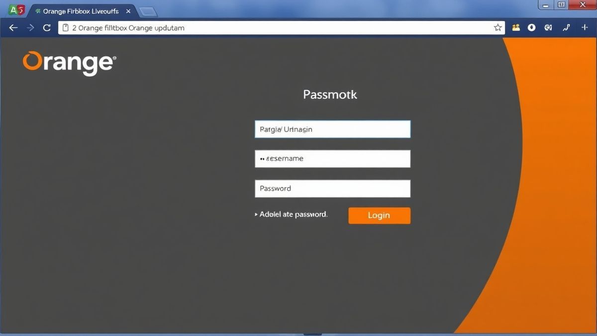 Orange Livebox Fibra router admin login page showing username and password fields in a web browser