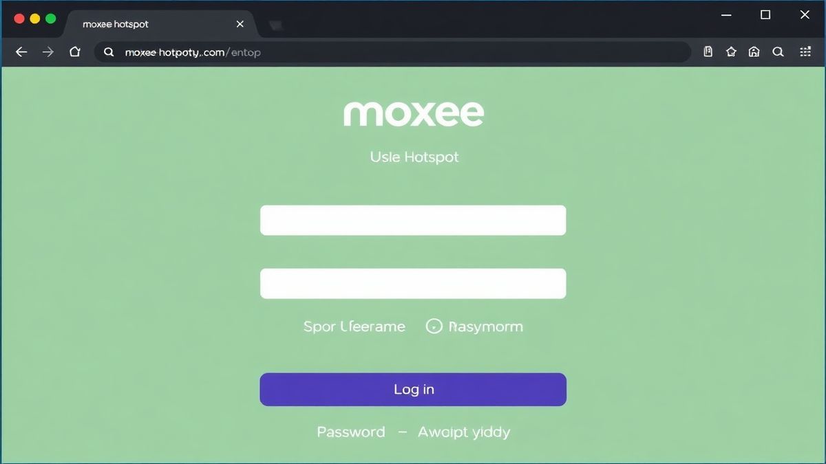 Moxee hotspot login screen showing username and password fields in a web browser