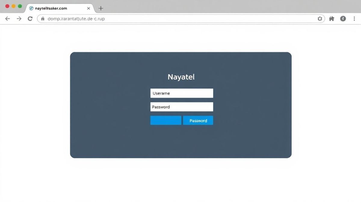web browser showing Nayatel router login page with fields for username and password, clean and minimal UI