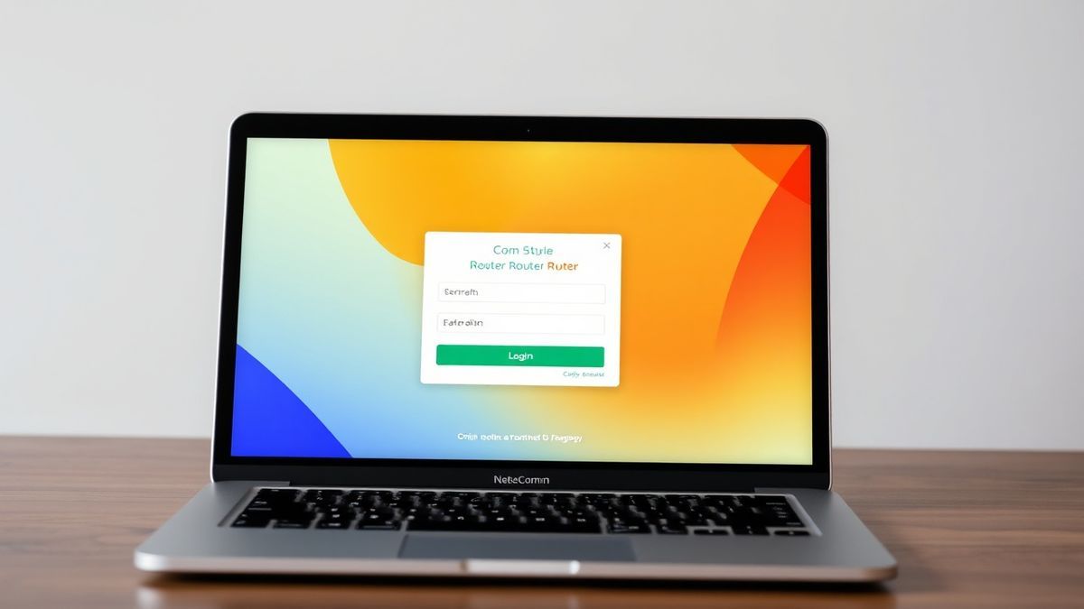 NetComm router admin login page interface displayed on a laptop browser, clean and modern UI