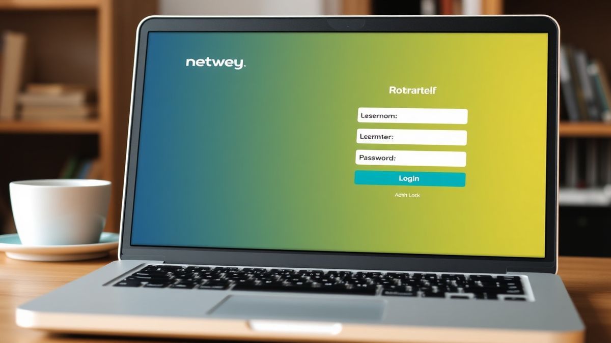 netwey router admin login page with username and password fields on a laptop screen