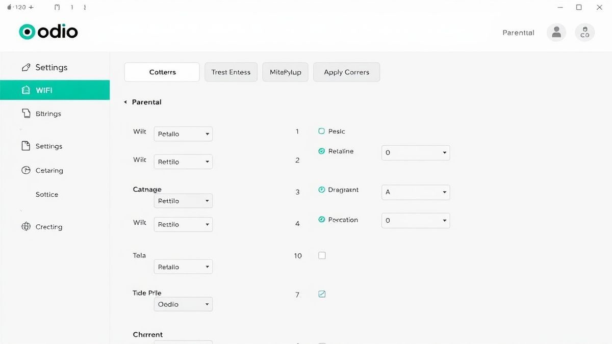 dashboard of odido router admin panel showing wifi settings and parental controls options