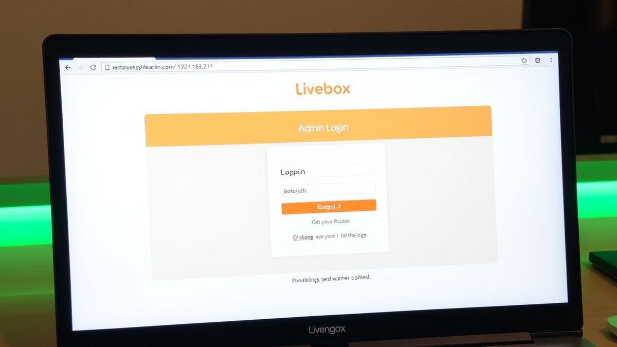 Orange Livebox router admin login page interface on a computer screen, clean design, URL bar showing 192.168.1.1