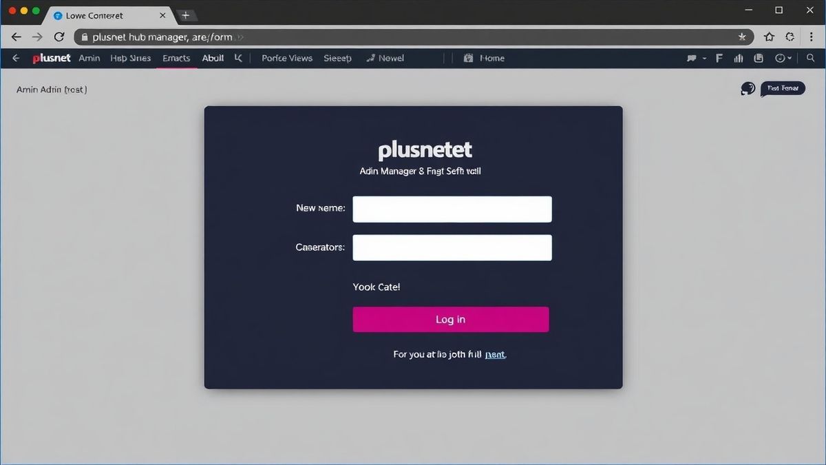 plusnet hub manager login page in browser showing admin panel interface