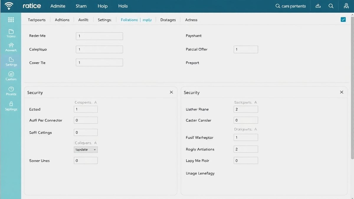 router admin dashboard interface showing wifi settings and security configuration options