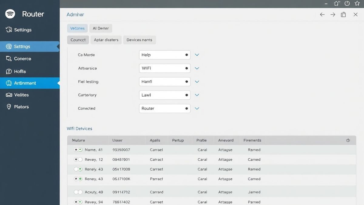router admin dashboard showing wifi settings and connected devices list, user-friendly interface