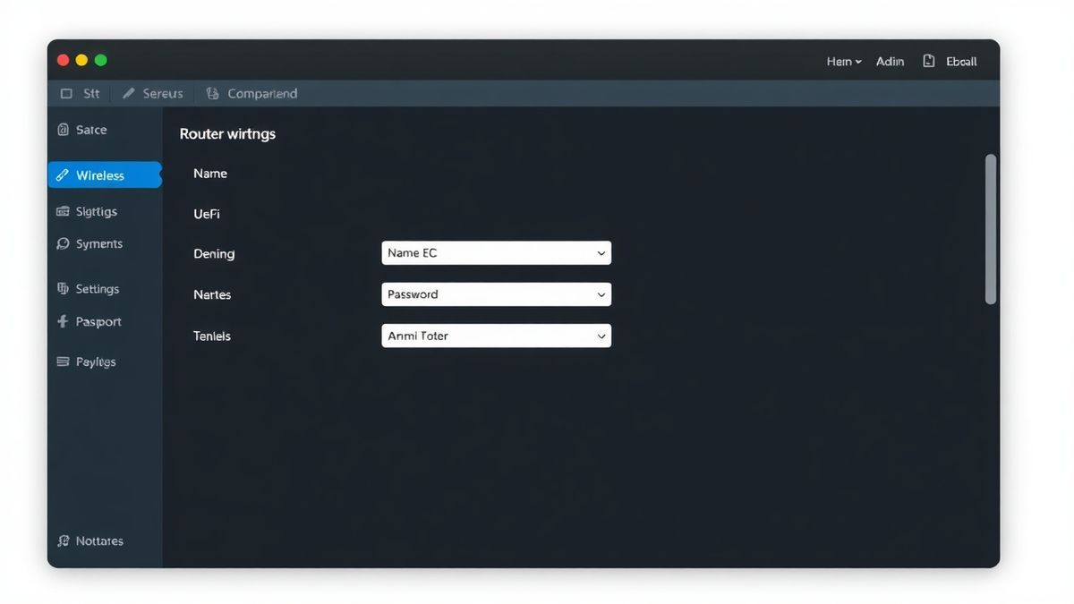 router admin dashboard showing the wireless settings tab where user can change WiFi name and password, clean layout