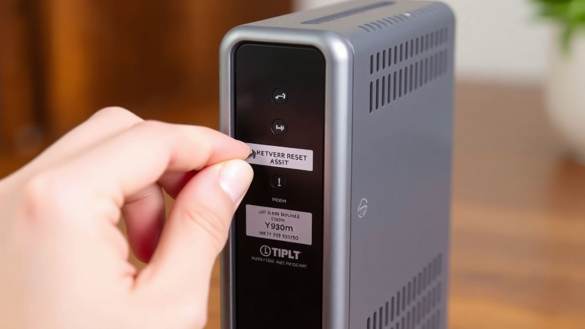User using a paperclip to press the reset button on the back of a TIM modem to perform a factory reset