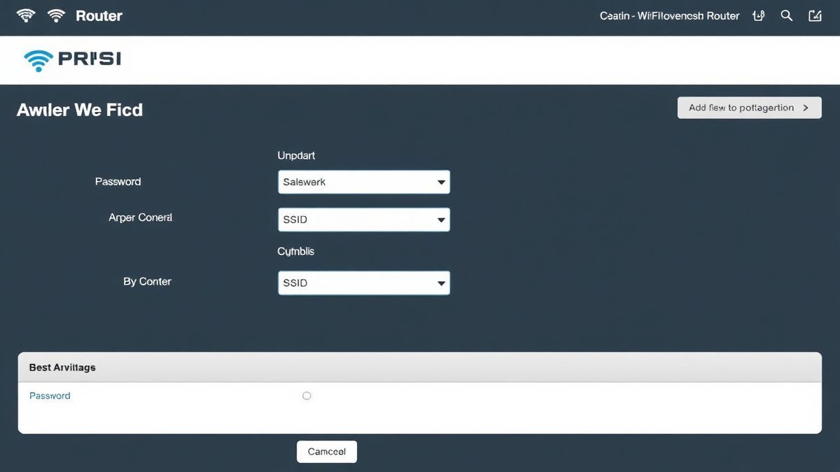router admin dashboard showing Wi-Fi settings interface with SSID and password fields visible