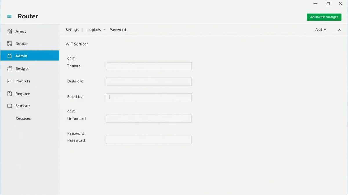 user interface of a router admin panel showing WiFi settings, with fields for SSID and password highlighted, professional and clean