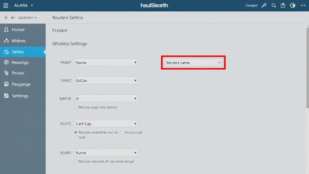 router admin dashboard showing wireless settings with network name and security password fields highlighted