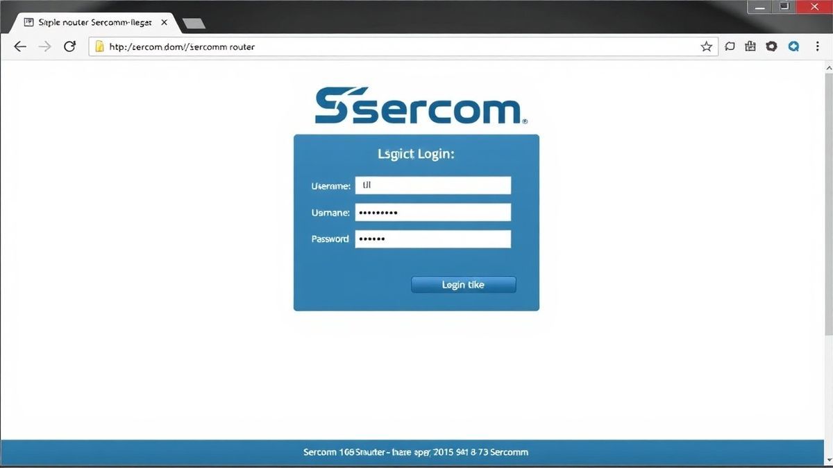 A screenshot of the Sercomm router login page interface in a web browser, showing username and password fields