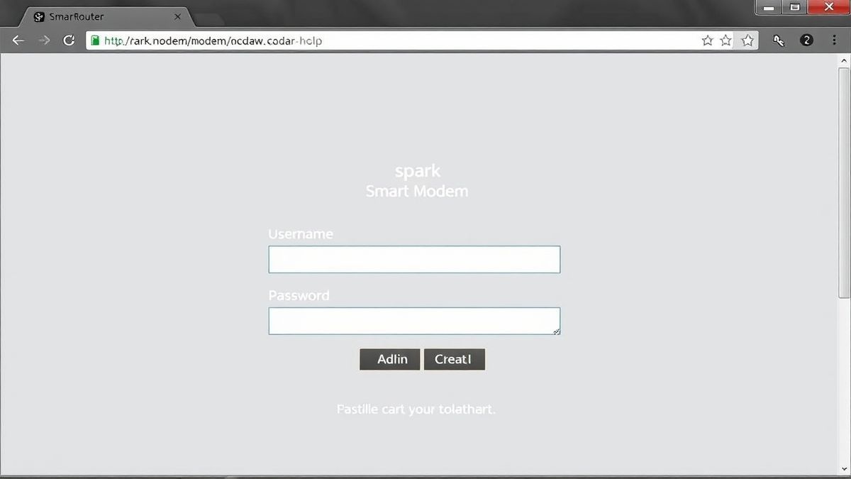 Spark Smart Modem router admin login page interface in a web browser, showing username and password fields, clean UI