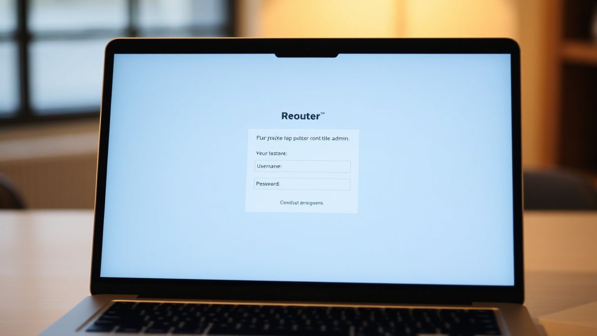 router admin login page on a laptop screen, requesting username and password, clean and modern interface