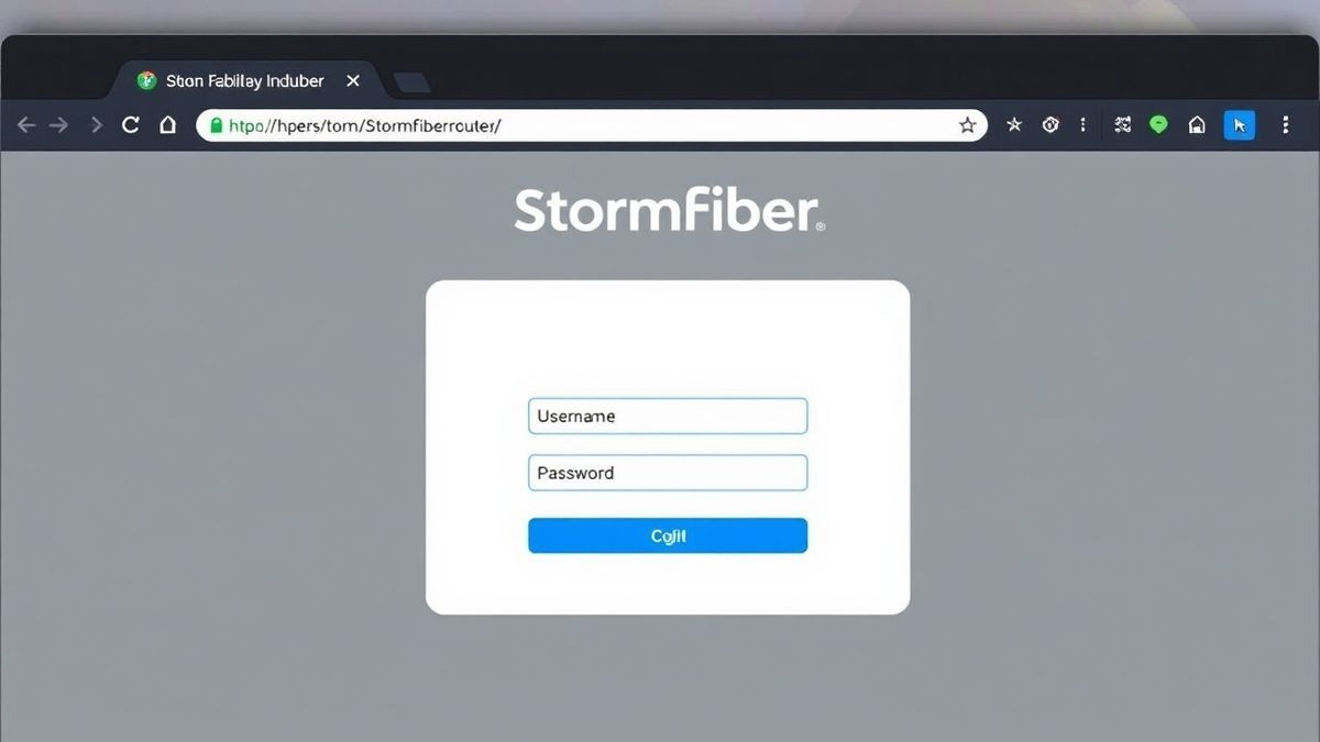 A web browser showing the StormFiber router login page with fields for username and password, clean and modern interface
