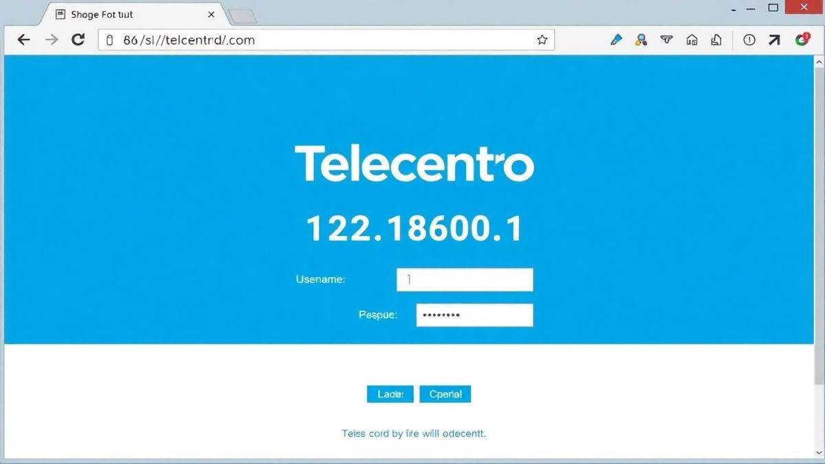 A screenshot of a Telecentro router login page in a browser, showing the 192.168.0.1 IP address and fields for username and password