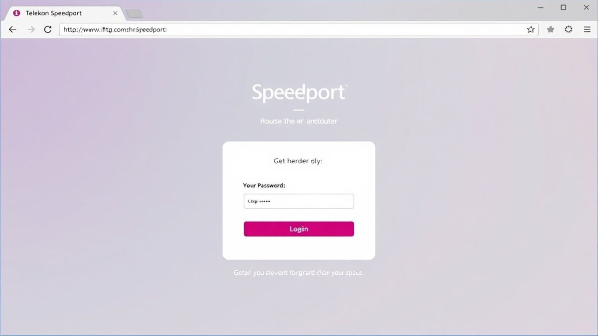 a browser window showing the Telekom Speedport router login screen with password field and login button