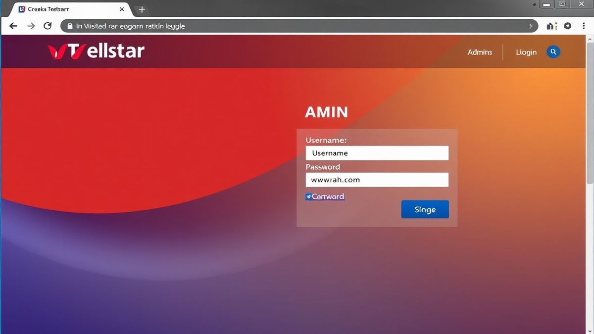 Telstra modem admin login page interface in a web browser, showing username and password fields