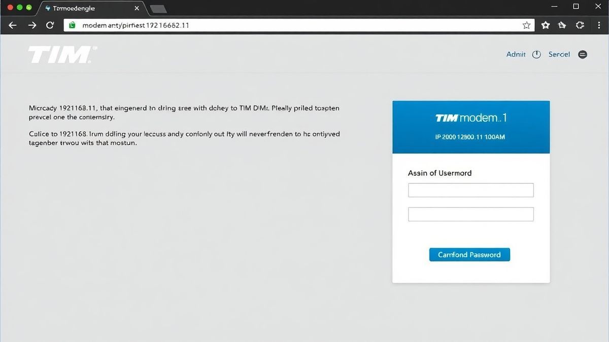 Screenshot of the TIM modem admin login page showing IP address 192.168.1.1 and fields for username and password