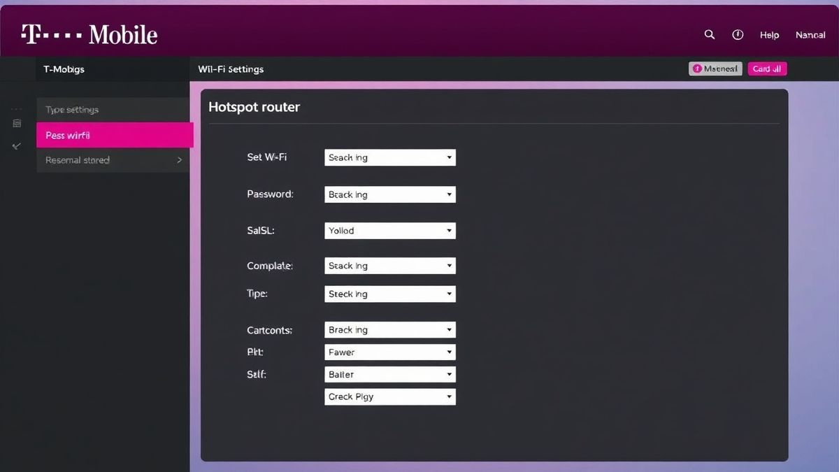 T-Mobile hotspot router admin dashboard showing Wi-Fi settings interface, including SSID and password fields