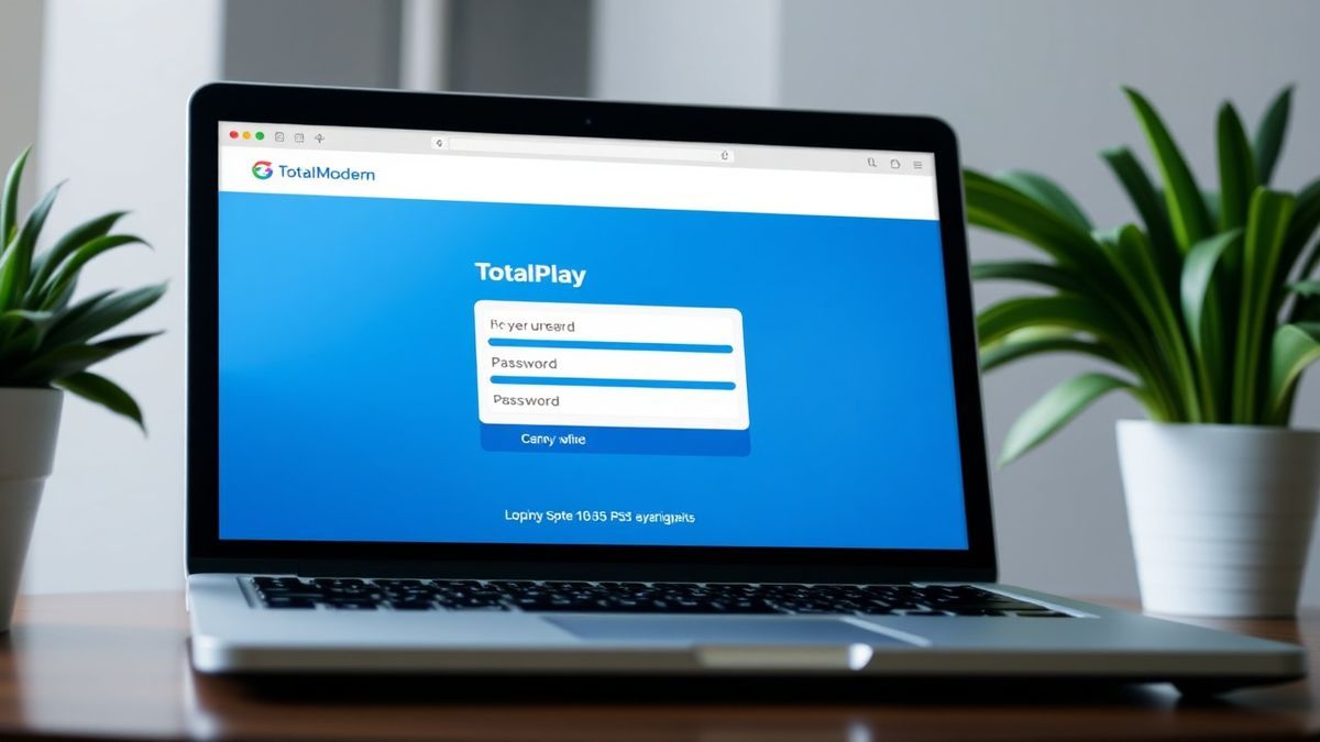Totalplay modem login page on a laptop screen showing username and password fields