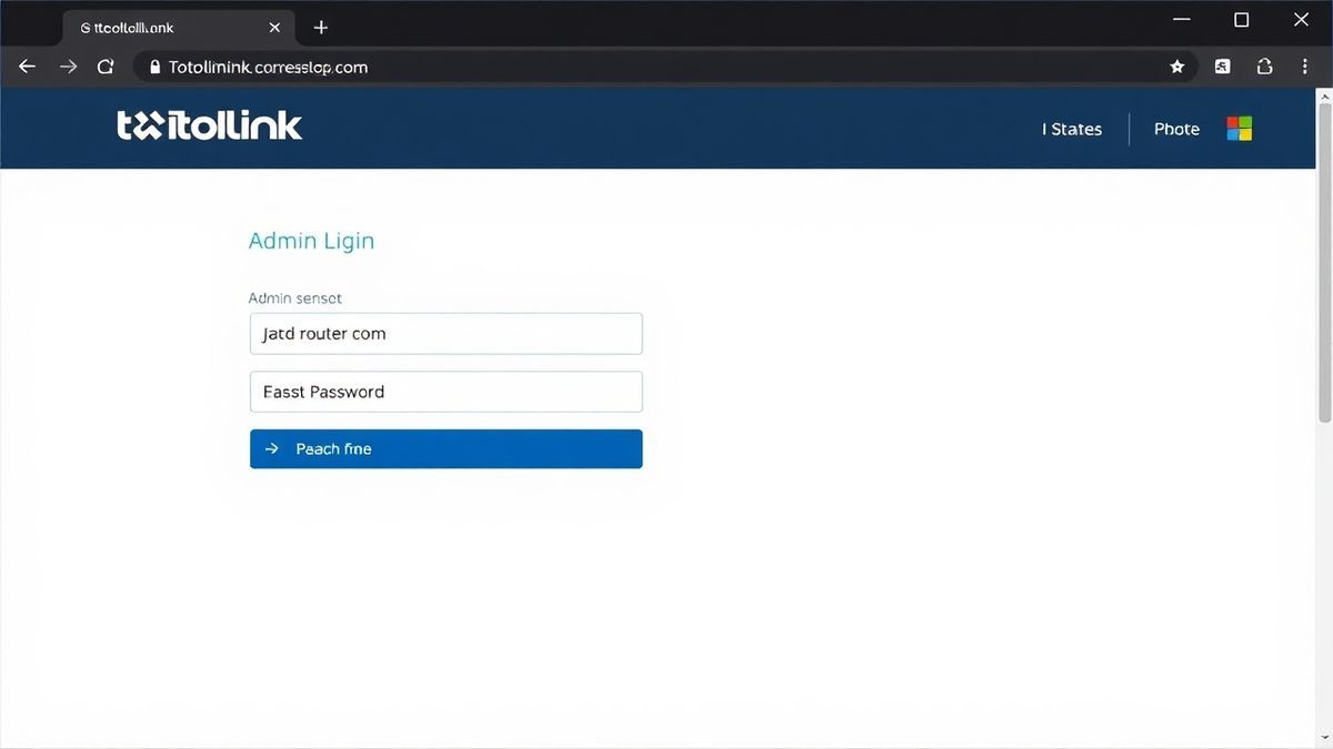 totolink router admin login page on a browser with username and password fields, modern interface