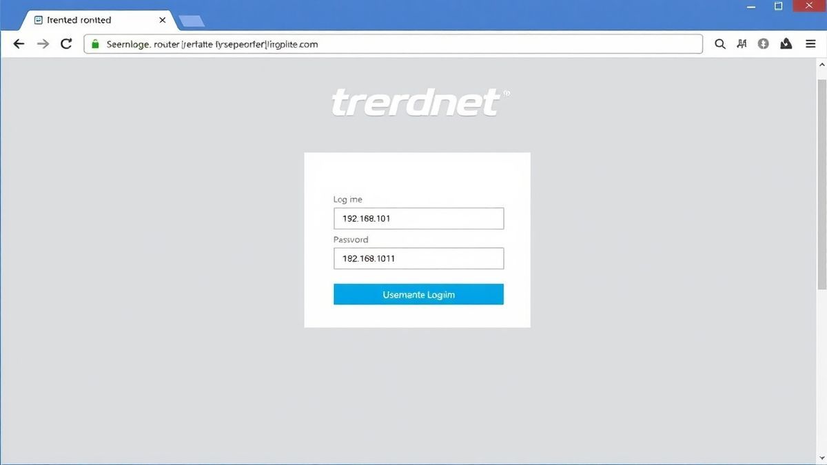 trendnet router admin login page interface in browser, clean UI, showing ip address 192.168.10.1 and username password fields