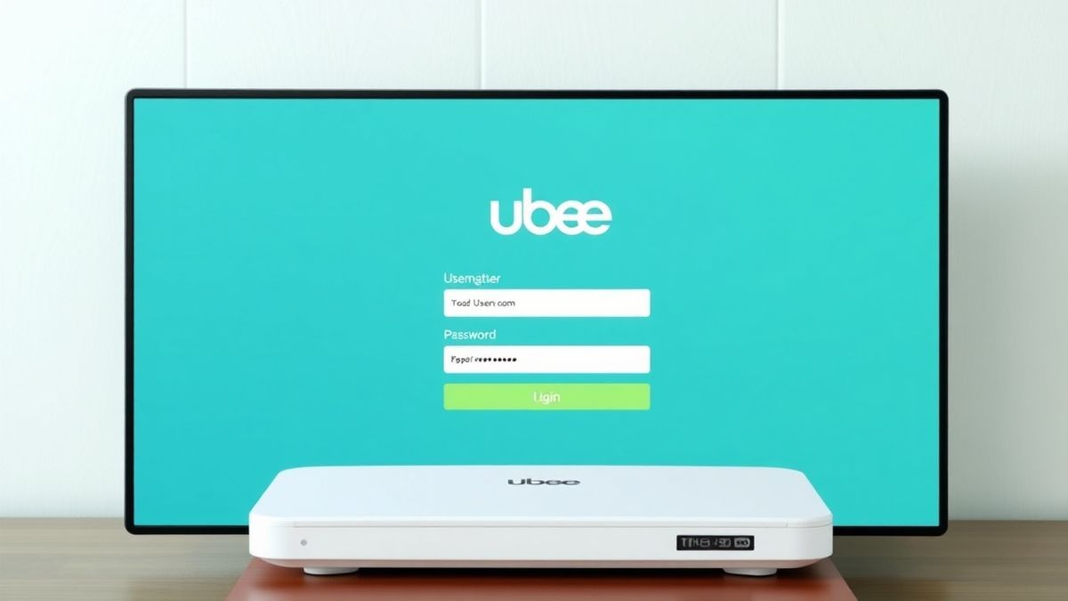 Ubee router login page interface on a computer screen showing username and password fields, clean and clear UI