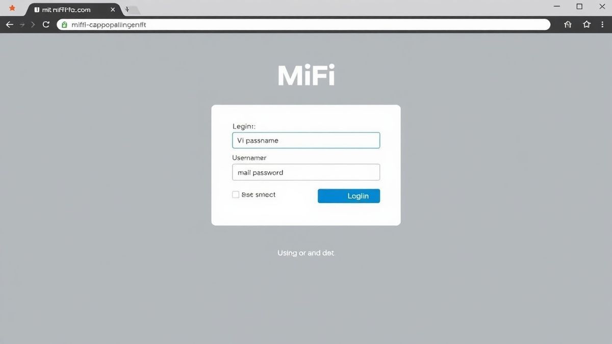 Vi MiFi device login page showing username and password fields in a browser, clean interface