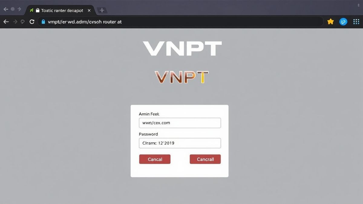 VNPT router admin login interface showing username and password fields in a web browser, clean and modern UI