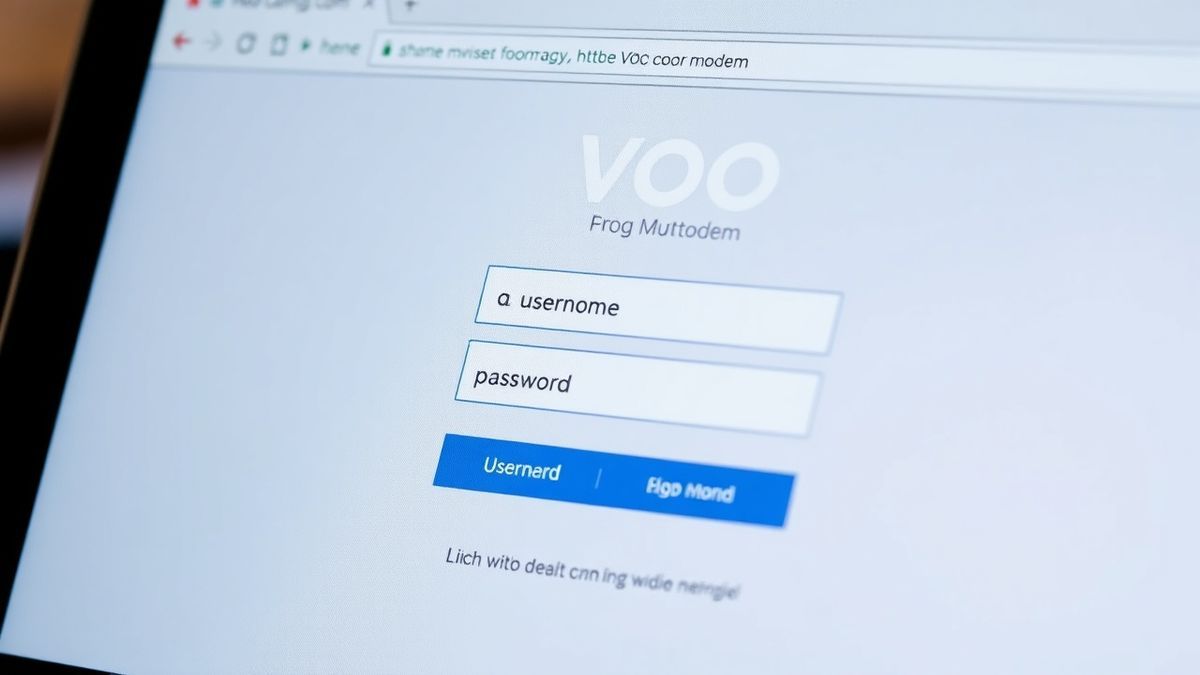close up of a web browser on a laptop showing the VOO modem login page with username and password fields